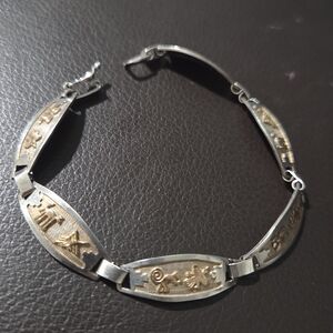 Egyptian Hieroglyphics Streling Silver 950 & Gold Tone Bracelet